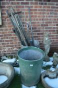 Two Galvanised Dust Bin and a Quantity of Garden T
