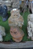 Two Terracotta Garden Ornaments; Monk and an Owl