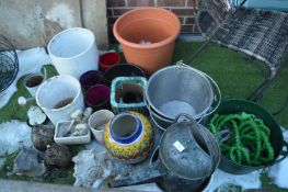 Assorted Garden Planters, Pots, Watering Can, Gard
