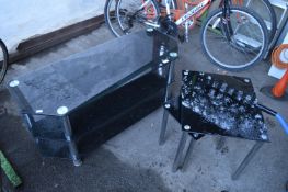Black Glass TV Stand and a Nest of Two Tables