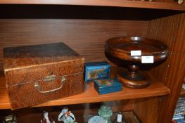 Turned Wooden Fruit Bowl, Wooden Case and Two Lacq