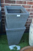 Two Square Tall Stone Effect Plastic Planters