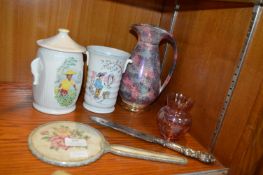 Pottery Vases, Glassware and a Mirror