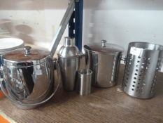 * S/S bar items - 2 x ice buckets, shaker, wine measure