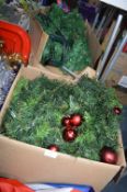 Two Large Boxes of Christmas Foliage, Baubles, Fla