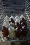 Sixteen Brown & Clear Glass 1 Gallon Demijohns