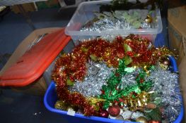 Two Large Plastic Tubs of Christmas Garlands, Tins