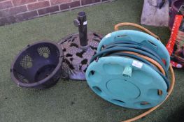 Cast Iron Garden Umbrella Stand plus Hanging Baske