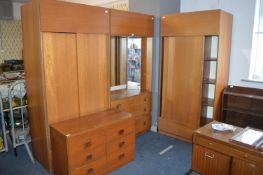 Retro Teak Bedroom Suite; Two Double Wardrobes wit