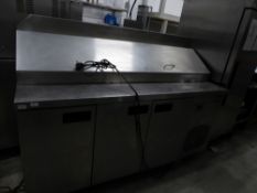 *3 door pizza prep top bench chiller on castors. 1800w x 700d x 1300h