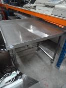 *S/S prep bench with upstand to rear and right and space for appliance under. 1000w x 800d x 970h. U