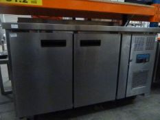 *Polar 2 door bench top chiller with upstand on castors. 1360w x 700d x 940h