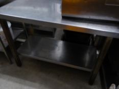 *S/S prep bench with upstand and under shelf. 1210w x 600d x 920h