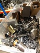 * Contents of shelf 4 x large boxes full of bar utensils cocktail shakers - pourers - tongs -