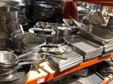 *  large double shelf with loads of stainless pots trays bowls etc Located at Grantham, NG32 2AG