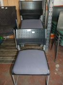 *Eight Tubular Framed Stacking Chairs with Plastic Back and Upholstered Seats. Located at 389-395