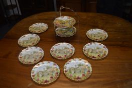 Ten Royal Albert Old Cottage Scene Plates plus Deco Cake Stand