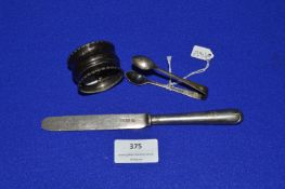 Hallmarked Sterling Silver Sugar Tongs, Napkin Ring and a Butter Knife ~55g total
