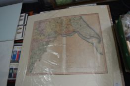 Hand Coloured Map of the North, East and West Ridings of Yorkshire Surrounding the Humber