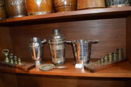 Cocktail Shakers, Ice Bucket, etc. plus Two Part Brass Weight Sets