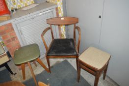 Retro Teak Armchair and Two Stools