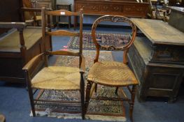 Two Victorian Chairs One with Rattan and One with Rush Seats