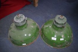 Pair of Green Enamel Light Shades 14