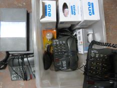 *Mixed Box of Phones, Downlights, Bulbs, and Betacam SP Tapes