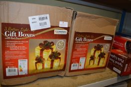 Two Box of Three Rattan Light Up Gift Boxes