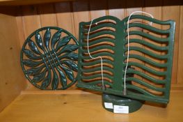 Green Cast Iron Kitchen Bookshelf and Pot Stand