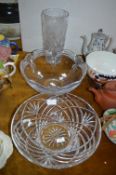 Two Glass Fruit Bowls and a Vase