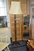 Turned Oak Standard Lamp with Cream Shade
