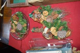 Christmas Garland and Glass Wall Vase and Dish