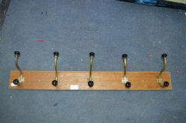 Hook Board with Five Brass & Ceramic Coat Hooks