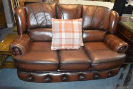 Brown Leather Chesterfield Three Seat Sofa