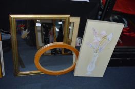 Three Framed Mirrors and Flower Canvas Wall Art