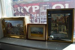 Framed Signed Watercolour by Mare, Oil on Board La