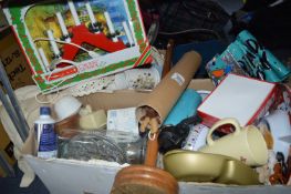 Two Boxes of Household Goods; Pottery, Glassware,