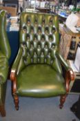 Green Leather Chesterfield Armchair