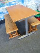 *table with 2 x benches. Table - 1200w x 600d x 700h. Bench - 1140w x 280d x 430h