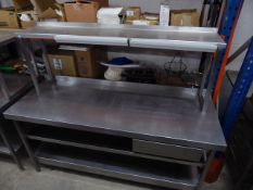 * S/S prep bench with over shelf, 2 x under shelf and 2 x tab grabs. 1800w x 650d x 1450h