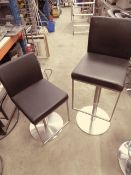 * 2 x soft black leather gas lift stools with brushed chrome bases and foot bars. (seat height