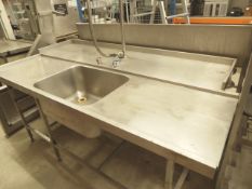 * double depth left hand potwash feed table with sink, taps, spray hose and racking for 4 pot wash
