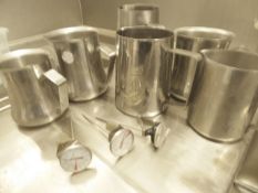 * 6 x S/S milk steaming jugs and 3 x milke themometers