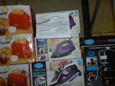 *Coffee Maker, Three Steam Irons, and Three Toaste