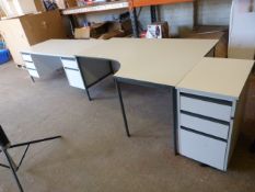 *Two White Office Desks and a Small Three Drawer Fi