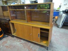 *Veneered Chipboard Cupboard with Glazed Bookshelf Top ~150cm long