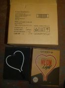 *Box of 4 Pink Heart Glass Neon Inserts
