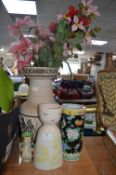 Large Vase and Artificial Flowers, plus Three Smal