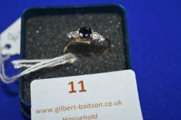 9k Gold Ring with CZ and Black Stone ~1g gross, Size: L